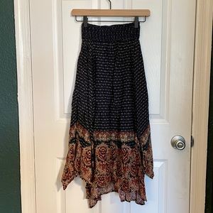 Navy Blue multi print boho midi skirt